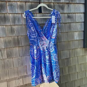 CUPSHE NWT Abstract Blue Mini Sun Dress, Size L, Sold Out On Site!